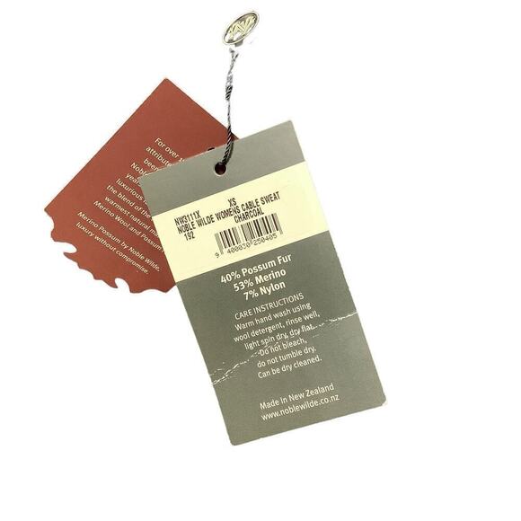 NWT Noble Wilde Merino Possum Sweater Size XS Charcoal Gray Cable Knit - Picture 11 of 12